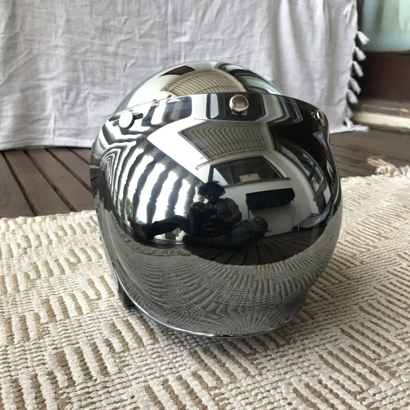 Vintage Open Face Retro Helmet - مرآة فضية كروم للدراجات النارية مفتوحة