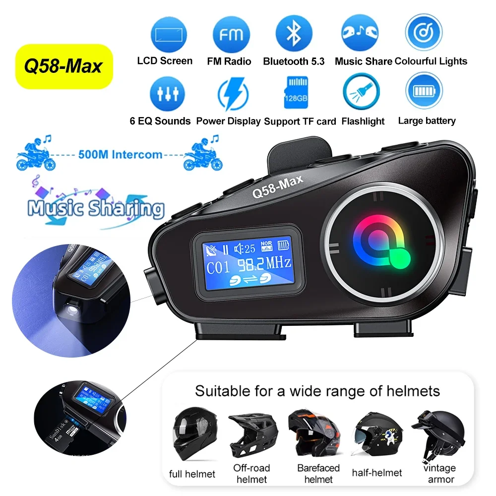 Universal Motorcycle Helmet Intercom Headset - خوذة دراجة نارية إنتركوم شاشة كبيرة