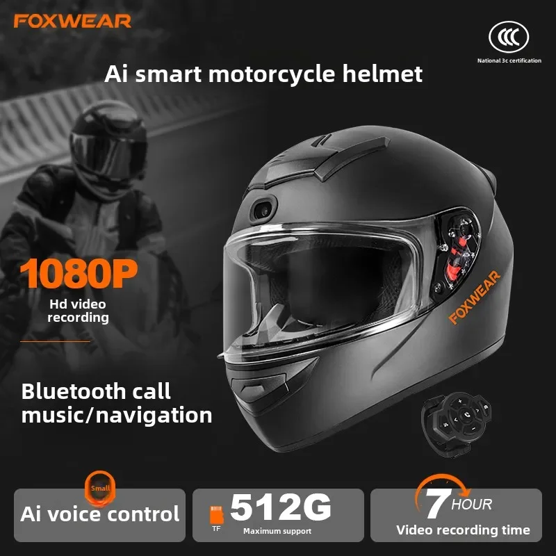 Full Face Motorcycle Helmet With Bluetooth - خوذة دراجة نارية ذكية AI مع