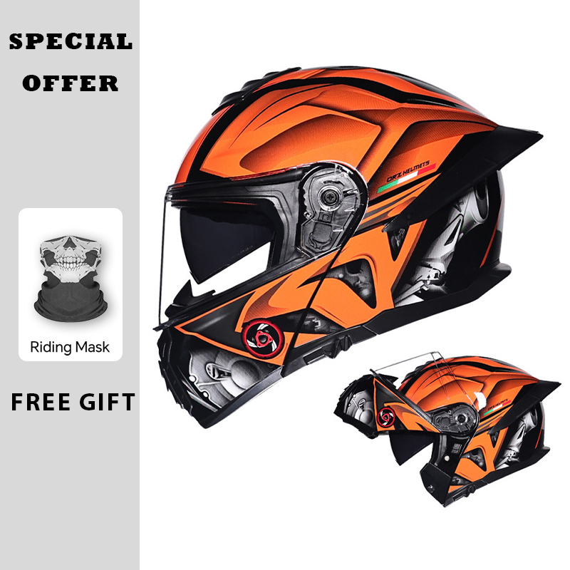 Dual Visor Motorcycle Racing Helmet - دراجة نارية الوجه حتى خوذة مزدوجة