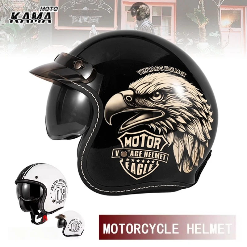 Vintage Open Face Retro Helmet - خوذة دراجة نارية مفتوحة الوجه بتصميم