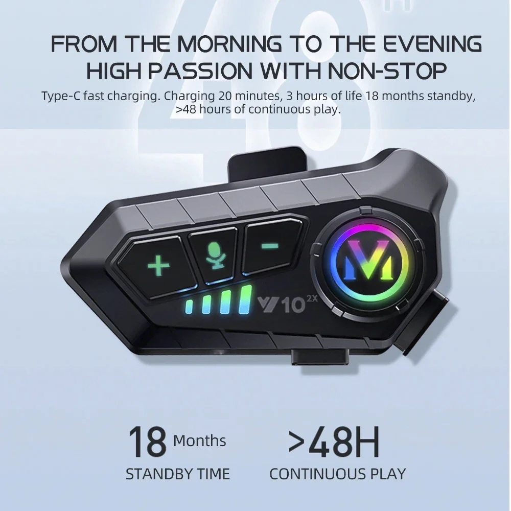 V10 2X جهاز اتصال بلوتوث للخوذ - مراجعة Universal Motorcycle Helmet Intercom Headset وسعره