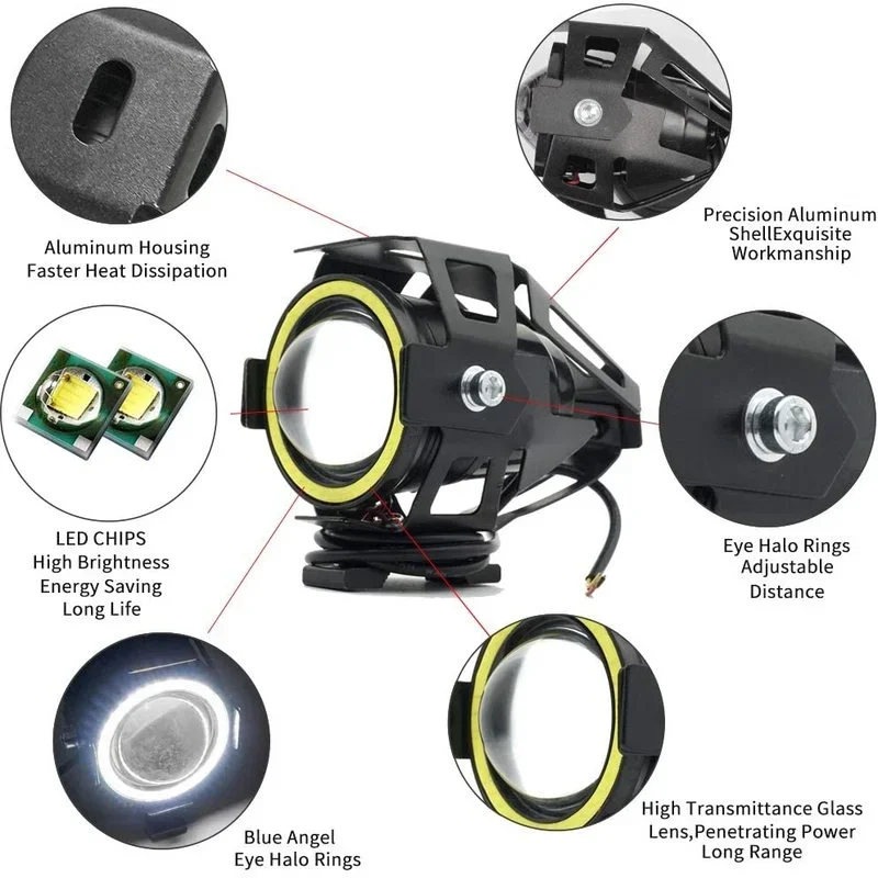 U7 LED مساعد مشرق دراجة نارية  - مراجعة Universal Motorcycle Led Headlight Projector وسعره