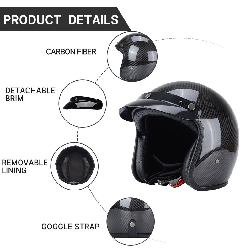 خوذة كلاسيكية من ألياف الكربون - مراجعة Carbon Fiber Lightweight Motorcycle Helmet وسعره