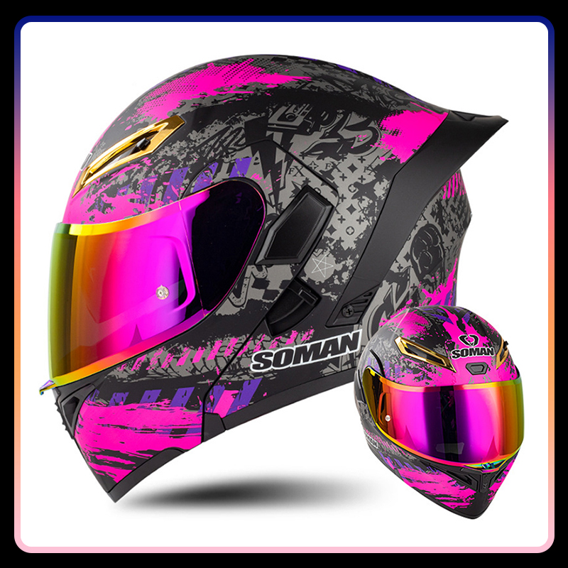 خوذة دراجة نارية ملونة بالوجه  - مراجعة Modular Flip Up Motorcycle Helmet Dot Approved وسعره